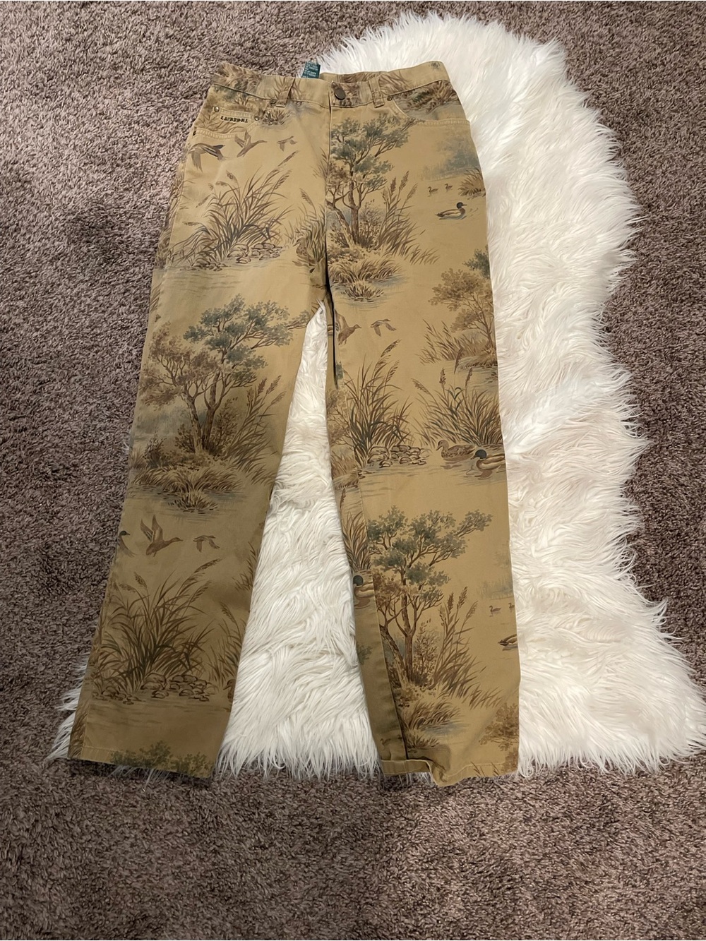 Lauren Ralph Lauren, Chino Pants, Nature Print with trees and wildlife- Vintage